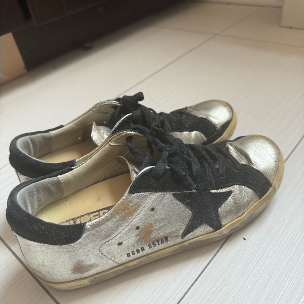 Golden Goose Silver and Black Sneakers 38